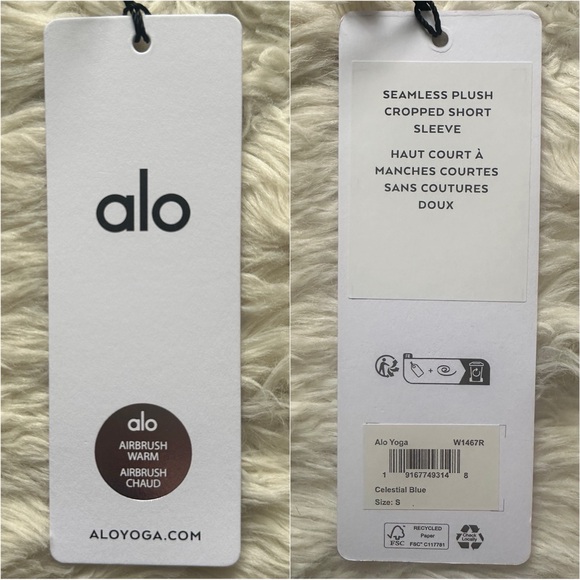 Alo Yoga Top Seamless Plush Cropped Short Sleeve Celestial Blue Sz S NWT New - Picture 9 of 12